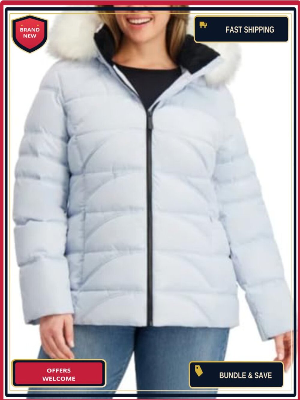 Women's Stretch Puffer Jacket with Detachable Hood, Water-Resistant